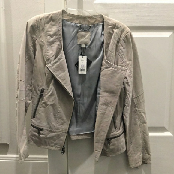 New! Banana Republic Gray Leather Jacket Size Med - Picture 3 of 7